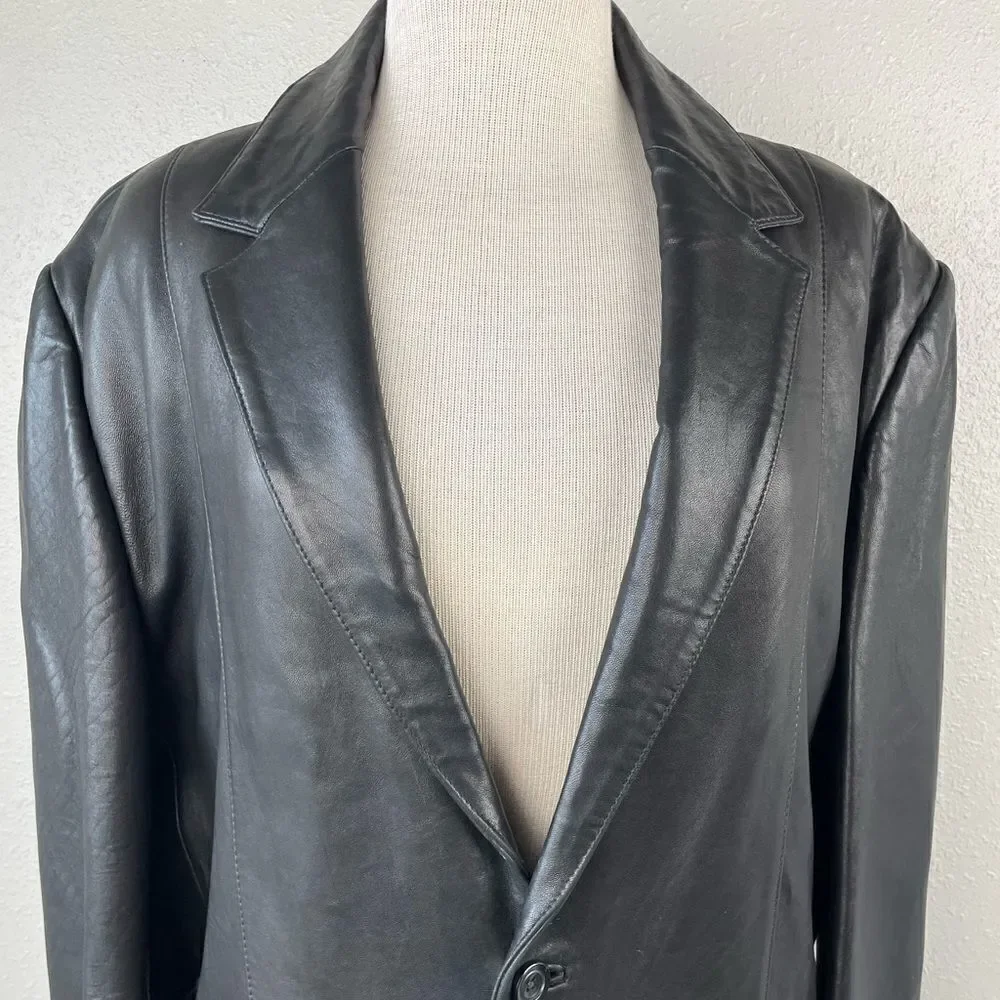 Claiborne Black Leather Jacket Size 42R EUC